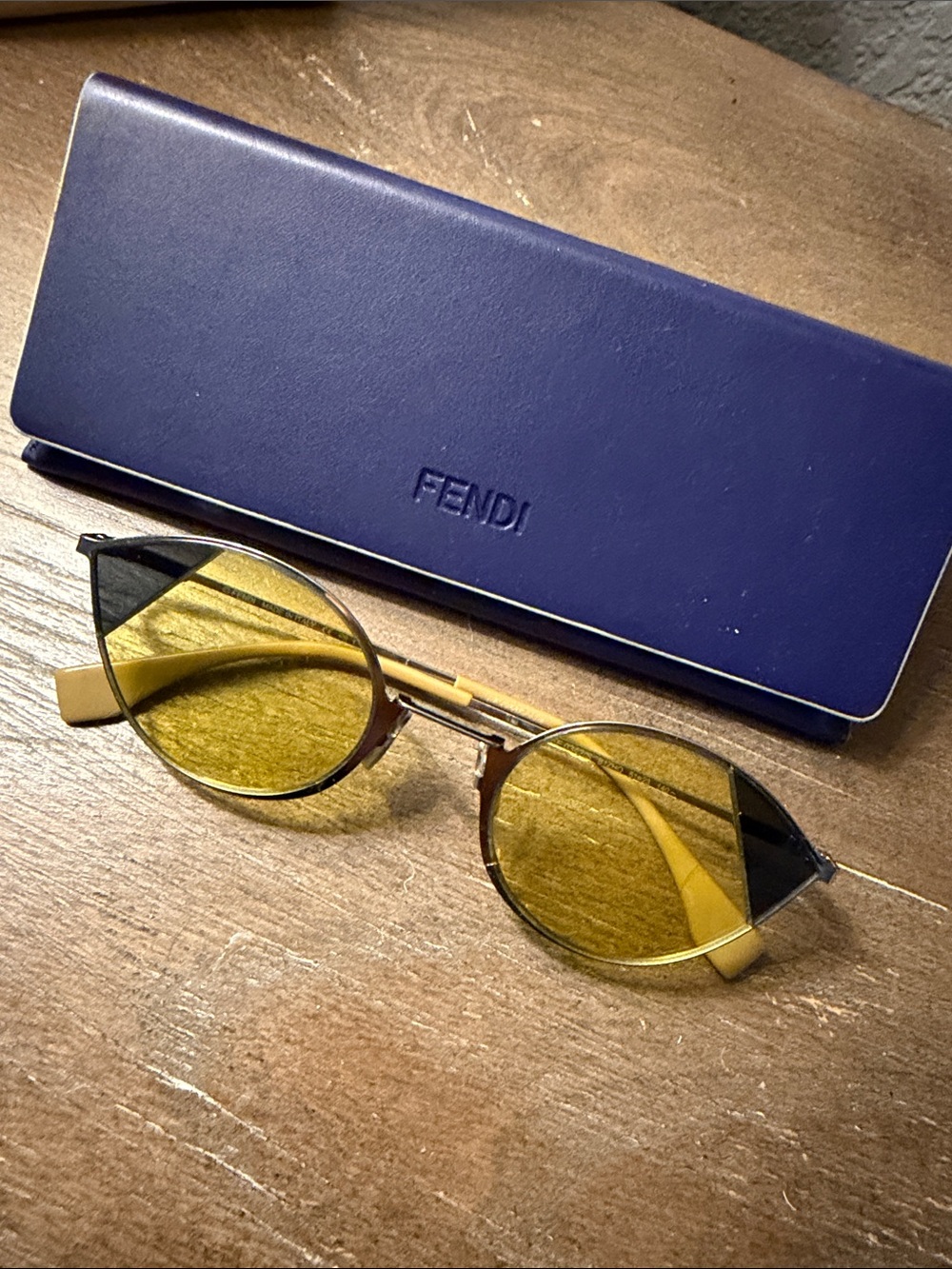Fendi Yellow Lens Cat-Eye Sunglasses with Black Accents